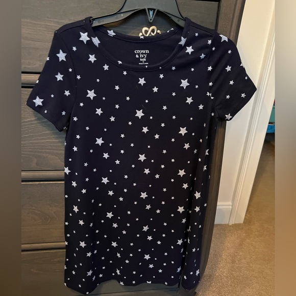 crown & ivy Other - Crown & Ivy kids navy with grey stars girls medium dress EUC patriotic